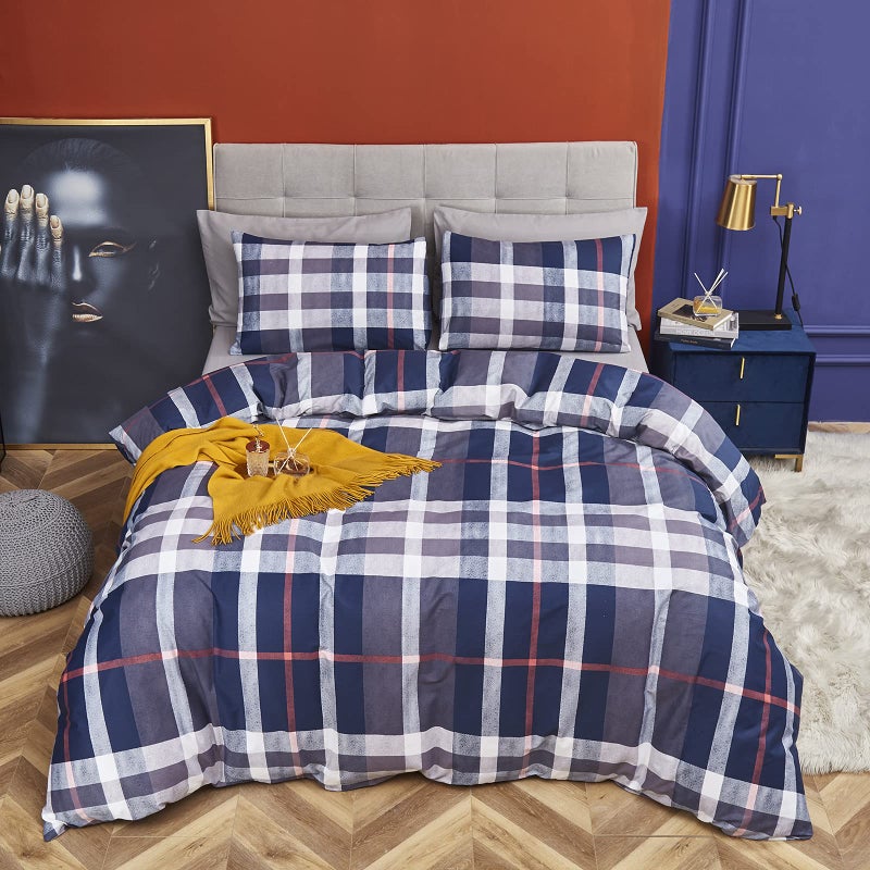 CLOTHKNOW Blue Plaid Queen Duvet Cover Sets 3Pcs Tartan Bedding Sets Geometric Bedding Duvet Cover Sets Checker Buffalo Bedding with 2 x Pillow Cases - Image 4